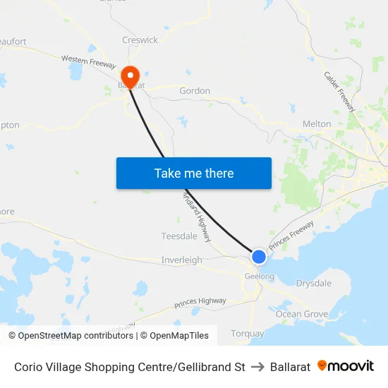 Corio Village Shopping Centre/Gellibrand St to Ballarat map