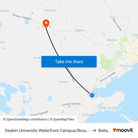 Deakin University Waterfront Campus/Brougham St to Ballarat map