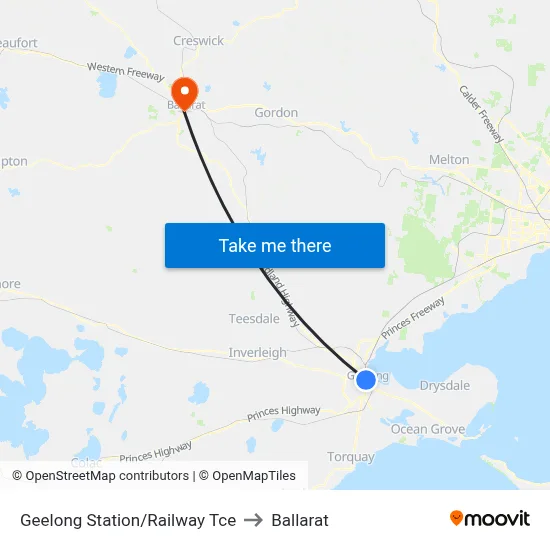 Geelong Station/Railway Tce to Ballarat map