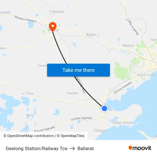 Geelong Station/Railway Tce to Ballarat map