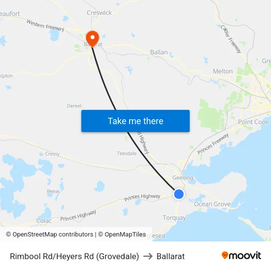 Rimbool Rd/Heyers Rd to Ballarat map