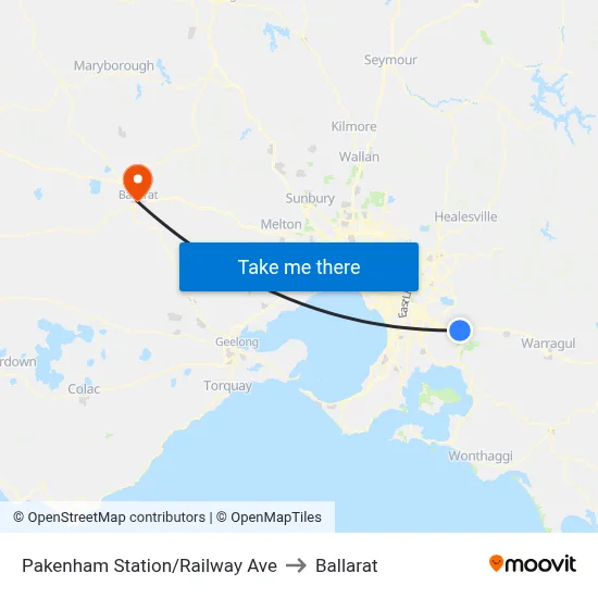 Pakenham Station/Railway Ave to Ballarat map