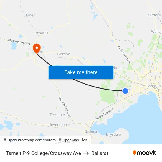 Tarneit P-9 College/Crossway Ave to Ballarat map