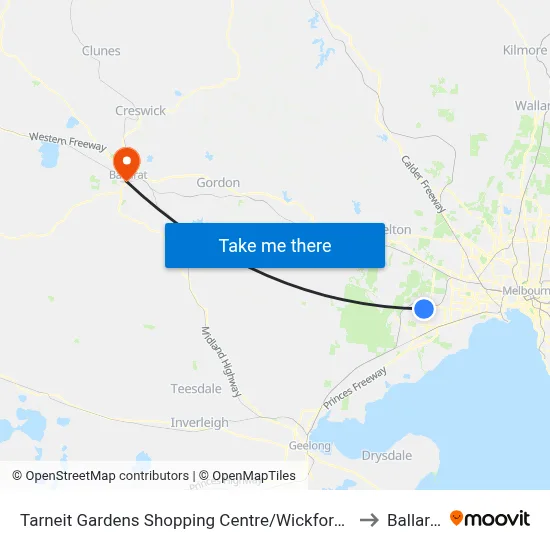 Tarneit Gardens Shopping Centre/Wickford Rd to Ballarat map