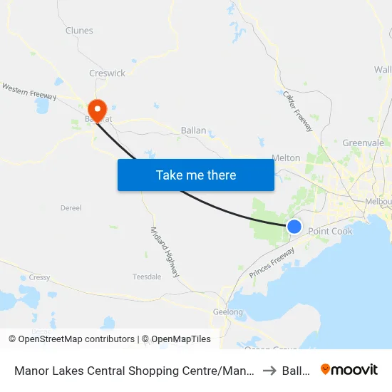 Manor Lakes Central Shopping Centre/Manor Lakes Bvd to Ballarat map
