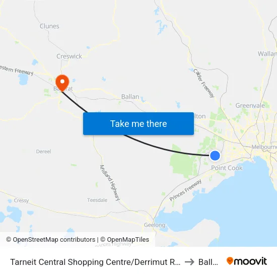 Tarneit Central Shopping Centre/Derrimut Rd to Ballarat map
