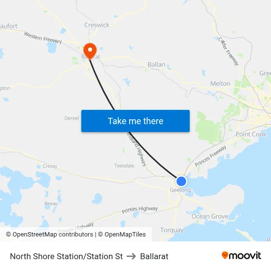 North Shore Station/Station St to Ballarat map