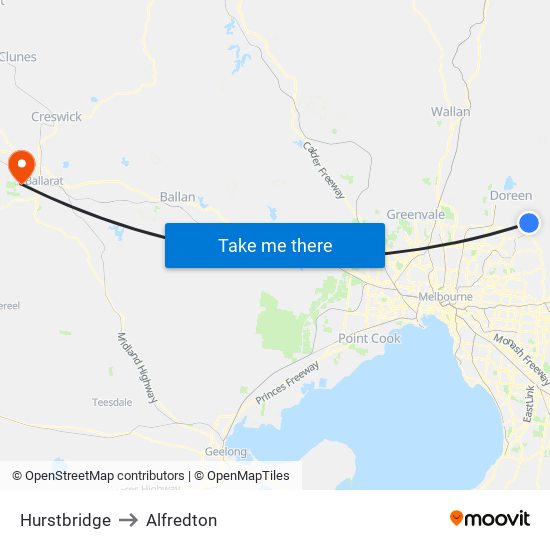 Hurstbridge to Alfredton map