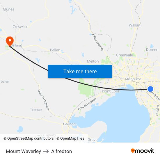 Mount Waverley to Alfredton map