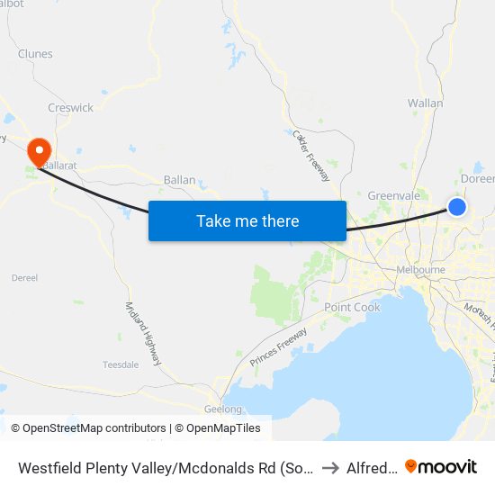Westfield Plenty Valley/Mcdonalds Rd (South Morang) to Alfredton map