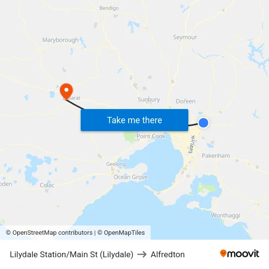 Lilydale Station/Main St to Alfredton map