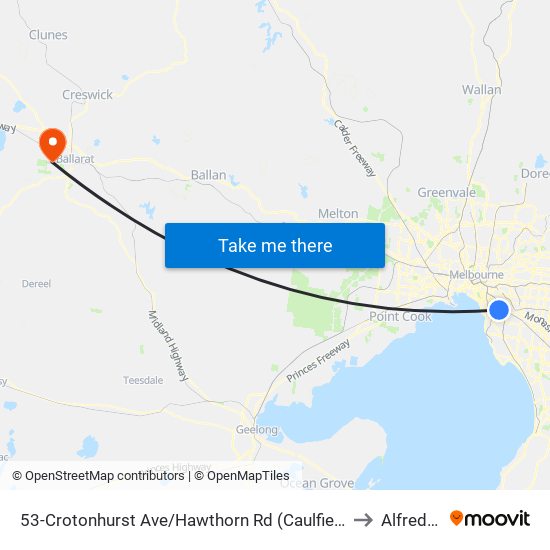 53-Crotonhurst Ave/Hawthorn Rd (Caulfield North) to Alfredton map