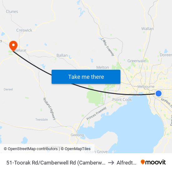 51-Toorak Rd/Camberwell Rd (Camberwell) to Alfredton map