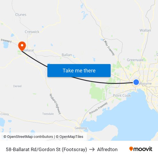 58-Ballarat Rd/Gordon St (Footscray) to Alfredton map