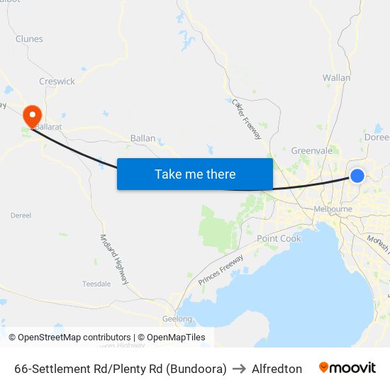 66-Settlement Rd/Plenty Rd (Bundoora) to Alfredton map