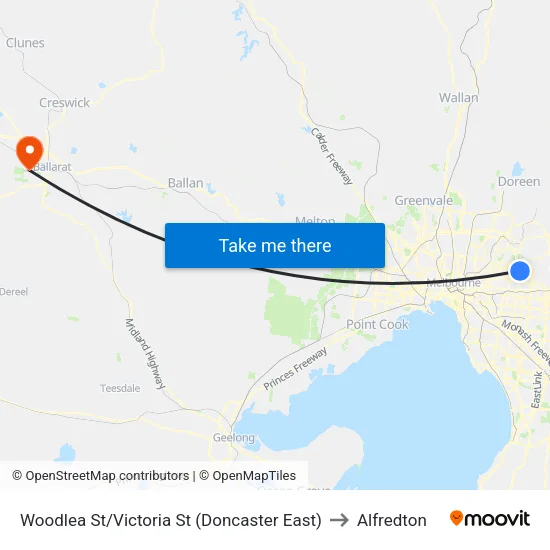Woodlea St/Victoria St to Alfredton map