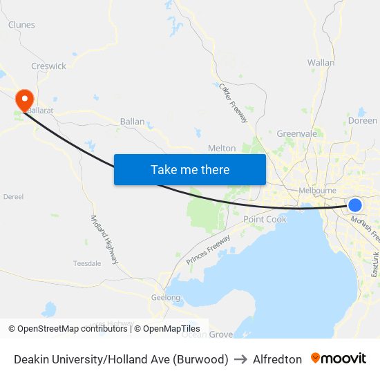 Deakin University/Holland Ave (Burwood) to Alfredton map