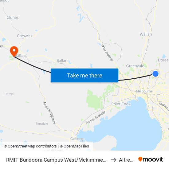 RMIT Bundoora Campus West/Mckimmies Rd (Mill Park) to Alfredton map