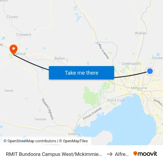 RMIT Bundoora Campus West/Mckimmies Rd to Alfredton map