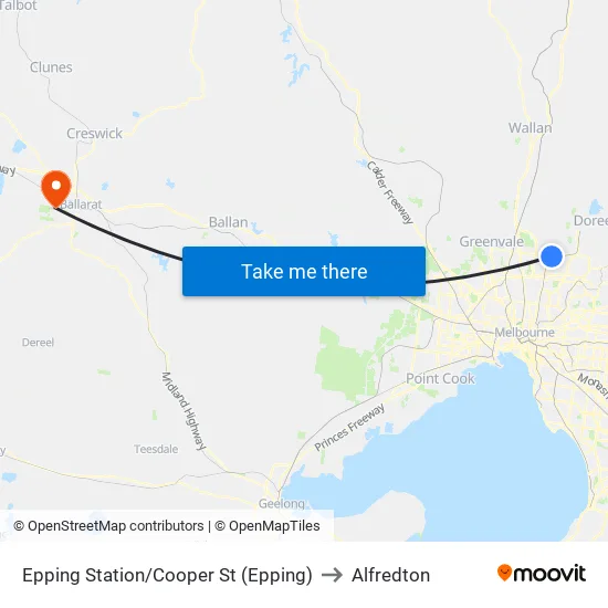 Epping Station/Cooper St to Alfredton map