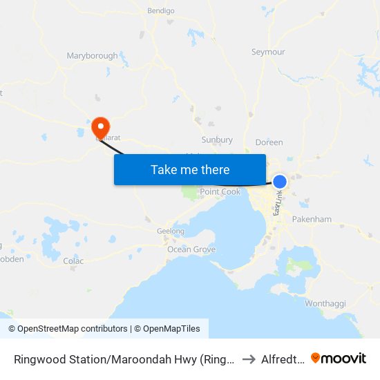 Ringwood Station/Maroondah Hwy (Ringwood) to Alfredton map