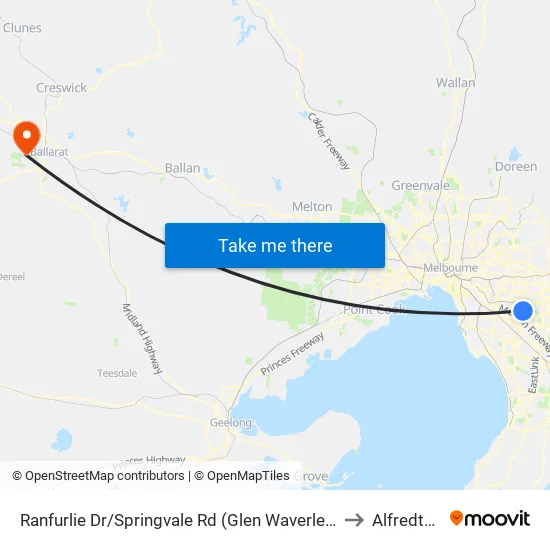 Ranfurlie Dr/Springvale Rd to Alfredton map