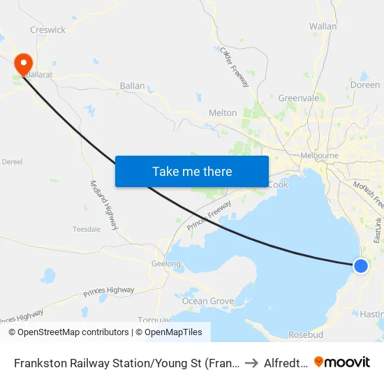 Frankston Railway Station/Young St to Alfredton map