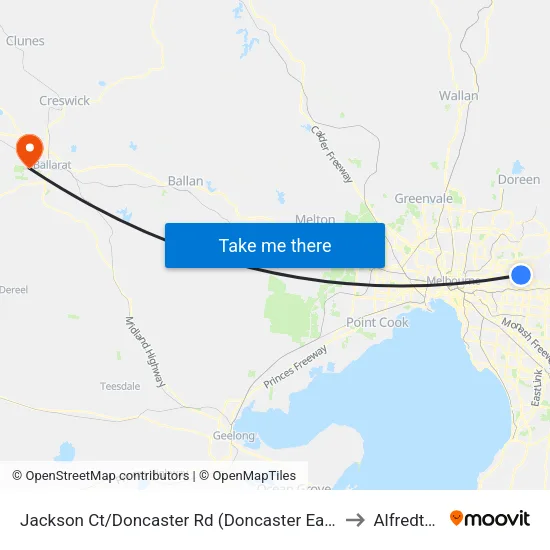 Jackson Ct/Doncaster Rd to Alfredton map