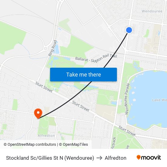 Stockland Sc/Gillies St N (Wendouree) to Alfredton map