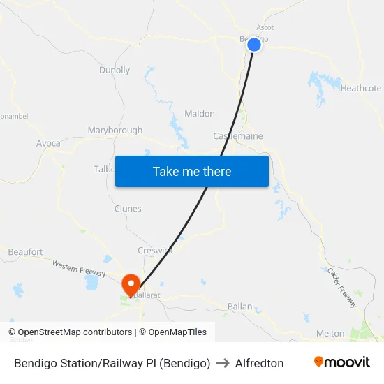 Bendigo Station/Railway Pl to Alfredton map