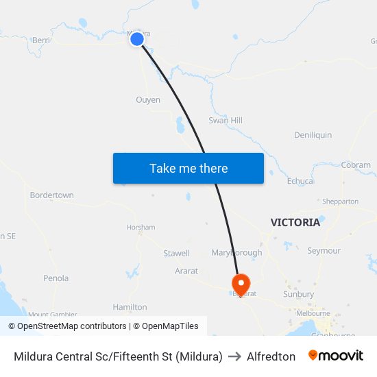 Mildura Central Sc/Fifteenth St (Mildura) to Alfredton map