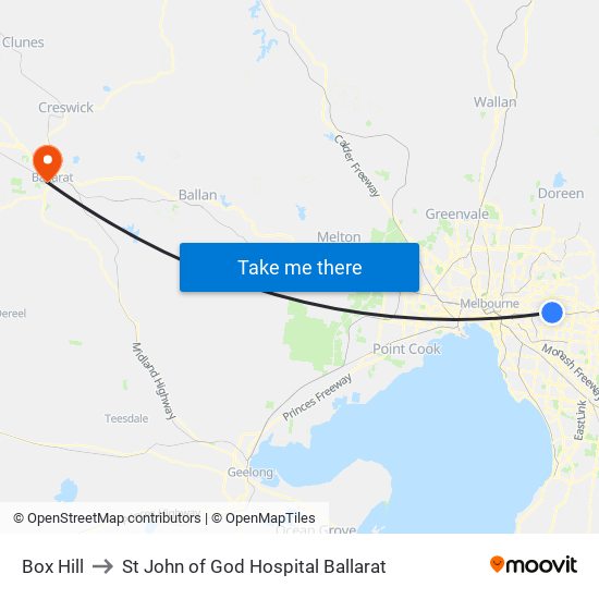 Box Hill to St John of God Hospital Ballarat map