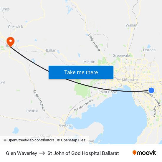 Glen Waverley to St John of God Hospital Ballarat map