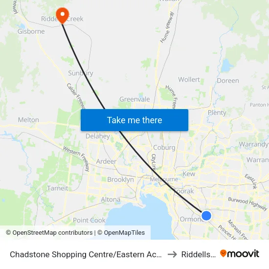 Chadstone Shopping Centre/Eastern Access Rd to Riddells Creek map