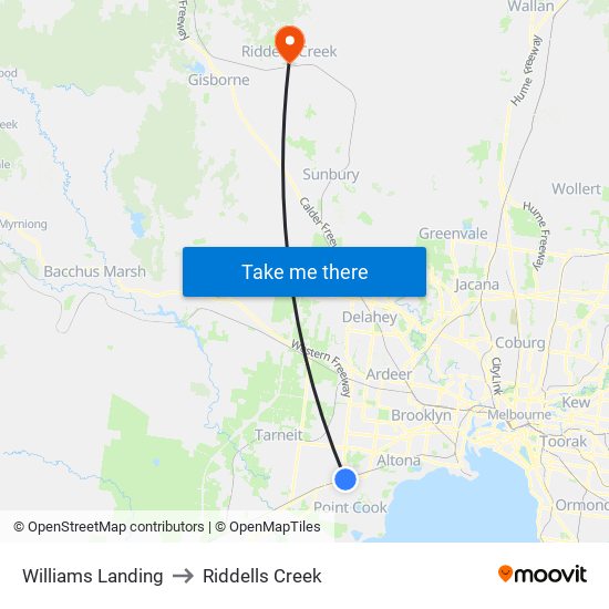 Williams Landing to Riddells Creek map