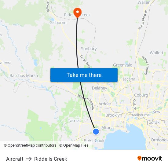 Aircraft to Riddells Creek map