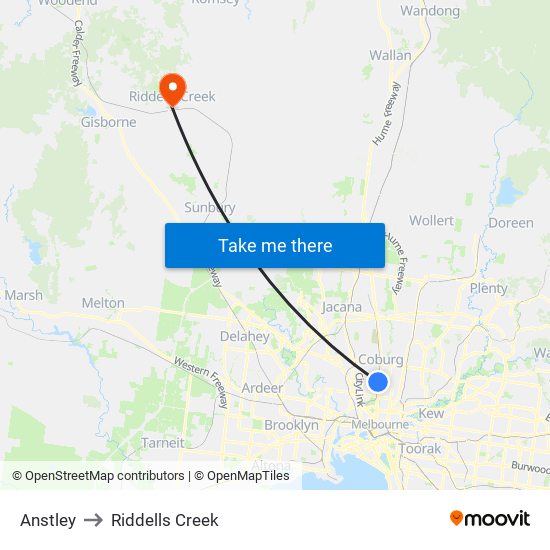 Anstley to Riddells Creek map