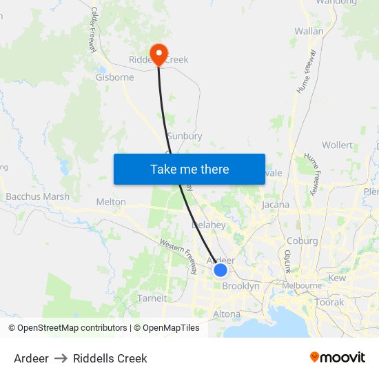 Ardeer to Riddells Creek map