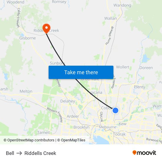 Bell to Riddells Creek map