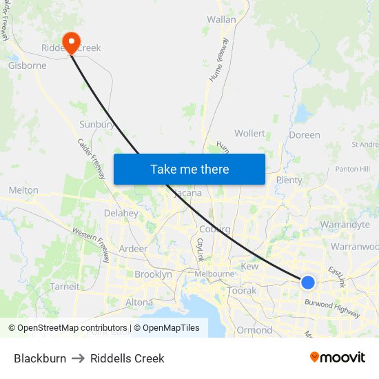 Blackburn to Riddells Creek map