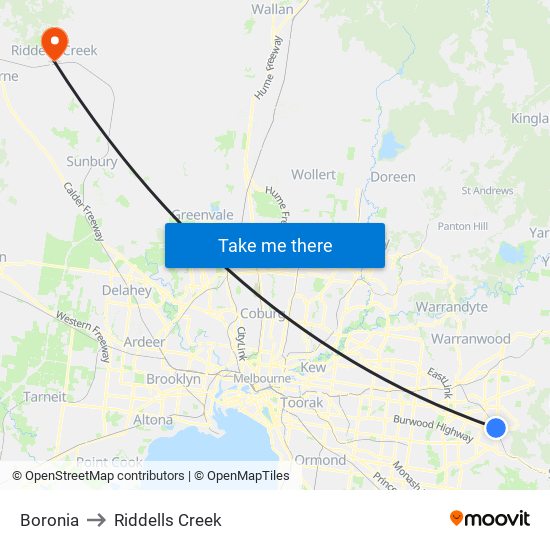 Boronia to Riddells Creek map