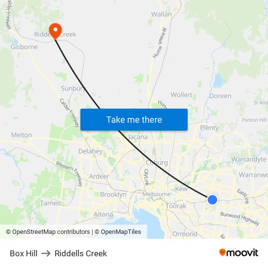Box Hill to Riddells Creek map
