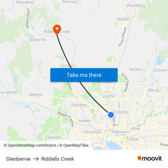 Glenbervie to Riddells Creek map