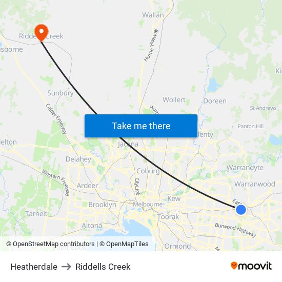 Heatherdale to Riddells Creek map