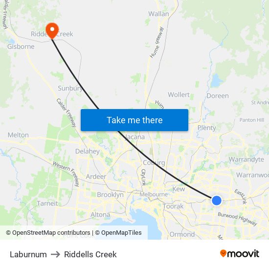 Laburnum to Riddells Creek map
