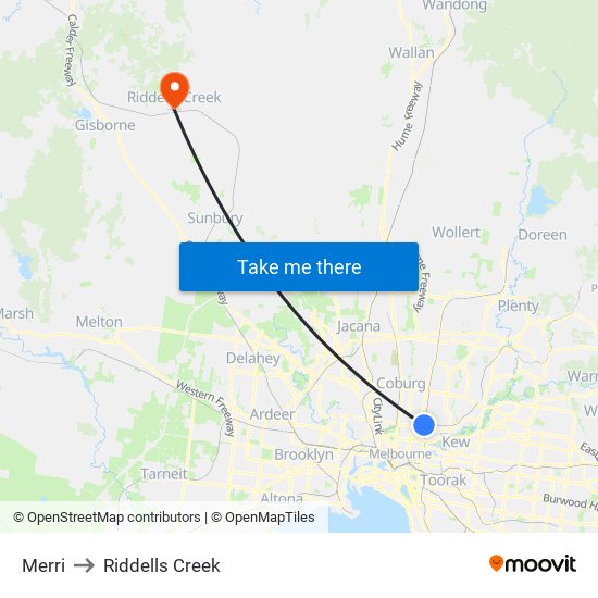 Merri to Riddells Creek map