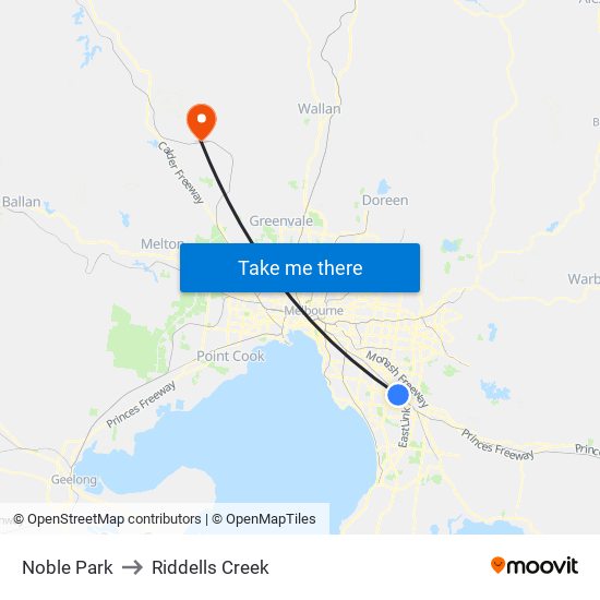 Noble Park to Riddells Creek map