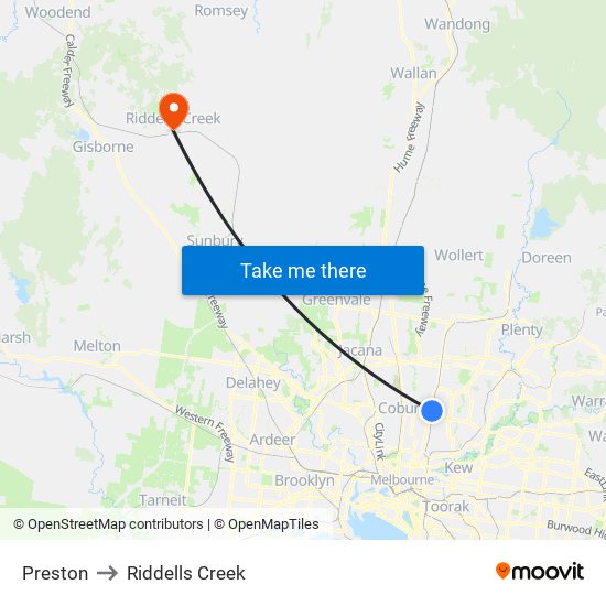 Preston to Riddells Creek map