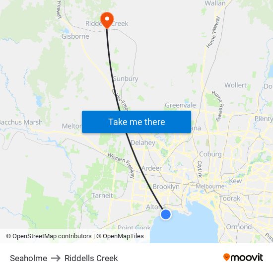 Seaholme to Riddells Creek map