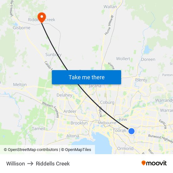 Willison to Riddells Creek map